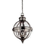 Подвесной светильник с прозрачным стеклянным плафоном в форме шара цвета никеля в индустриальном стиле на цепи 3 лампы Feiss варинант исполнения - 1 | Loft Concept в Челябинске