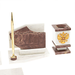 Настольный письменный набор из мрамора и лемезита с гербом и флагом России Marble Accessory варинант исполнения - 5 | Loft Concept в Челябинске