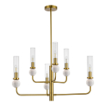 Люстра с 6-ю плафонами в форме стеклянных трубок и мраморных декоративных элементов Montreal варинант исполнения - 3 | Loft Concept в Челябинске