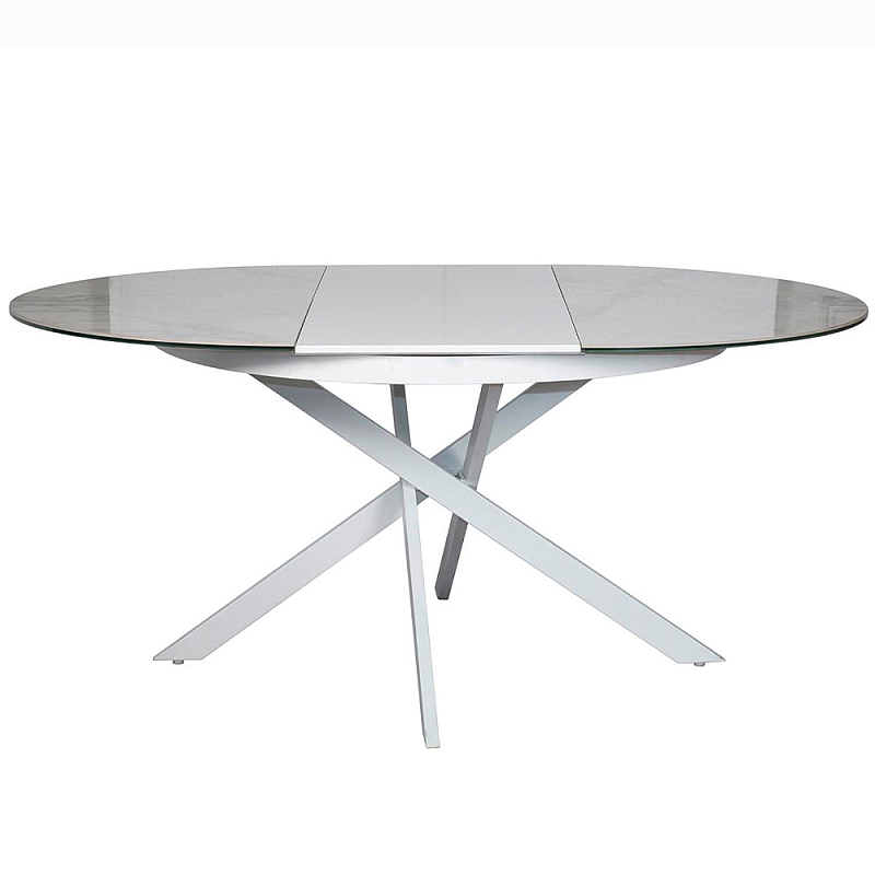 Стол обеденный раскладной круглый White Ceramic Table Белый Серый Стол обеденный раскладной круглый White Ceramic Table Белый Серый в Челябинске | Loft Concept
