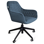 Стул с мягкой синей обивкой из велюра и подъемно-поворотным механизмом на черных колесиках Harper Blue варинант исполнения - 1 | Loft Concept в Челябинске