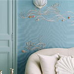 Обои с вышивкой ручной работы Amami Waves Moonbeam colourway on silk moire варинант исполнения - 2 | Loft Concept в Челябинске