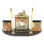 Настольный письменный набор из камня офиокальцит и бронзы с декором в виде льва Successful Leader варинант исполнения - 1 | Loft Concept в Челябинске