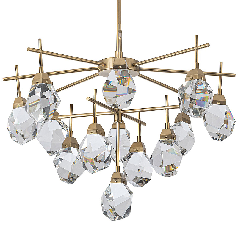Люстра с хрустальными плафонами Esme Crystal Brass Chandelier Латунь Прозрачный Люстра с хрустальными плафонами Esme Crystal Brass Chandelier Латунь Прозрачный в Челябинске | Loft Concept