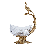 Чаша из прозрачного стекла на бронзовой подставке в виде павлина с рельефным хвостом Eden Garden варинант исполнения - 1 | Loft Concept в Челябинске
