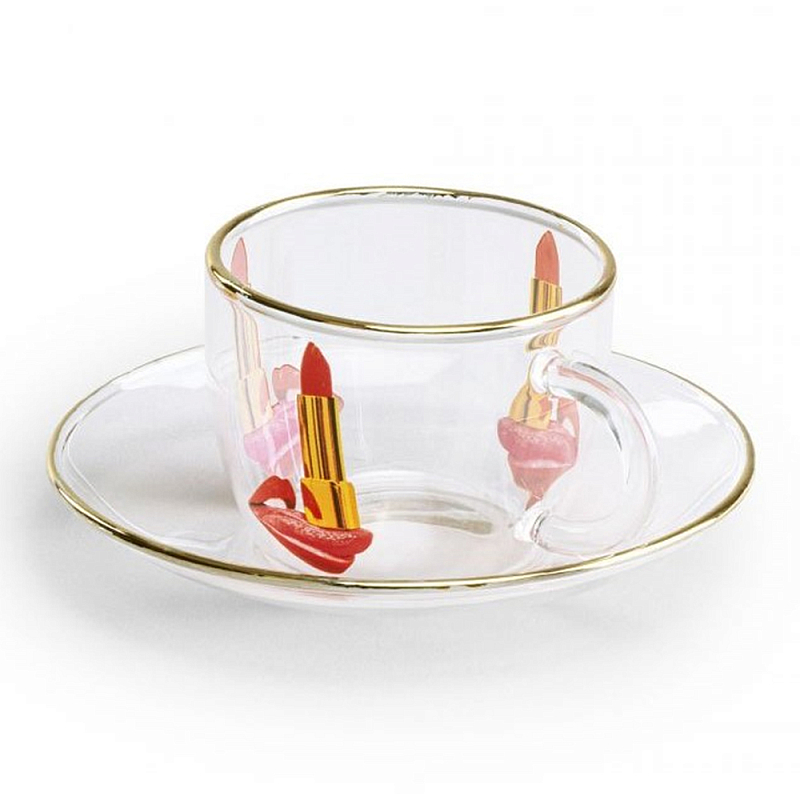 Кофейная пара Seletti Tongue Прозрачный Золотой Красный Кофейная пара Seletti Tongue Прозрачный Золотой Красный в Челябинске | Loft Concept