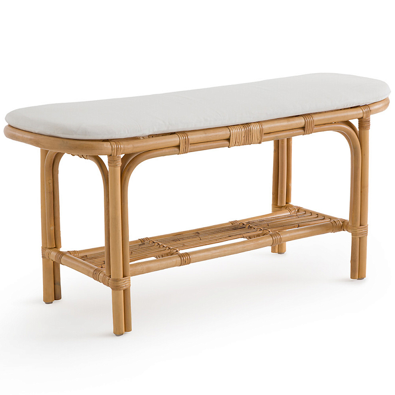 Скамья из ротанга с подушкой Manlio Rattan Bench Бежевый Белый Скамья из ротанга с подушкой Manlio Rattan Bench Бежевый Белый в Челябинске | Loft Concept