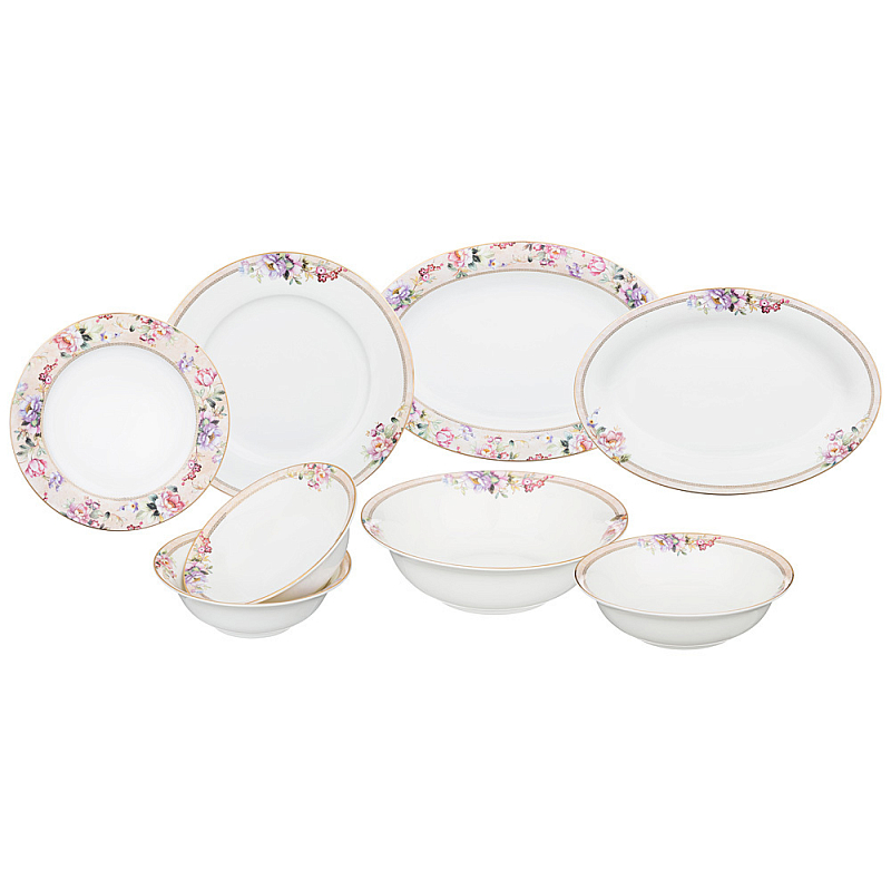Сервиз столовый из фарфора белый с цветочным принтом на 6 персон 23 предмета Flower Porcelain Collection Белый Мульти Сервиз столовый из фарфора белый с цветочным принтом на 6 персон 23 предмета Flower Porcelain Collection Белый Мульти в Челябинске | Loft Concept