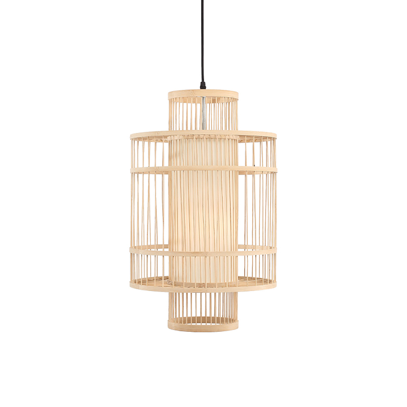 Подвесной светильник из деревянных прутьев с плафоном из натуральной ткани Light Inside the Cell Древесина в Челябинске | Loft Concept 