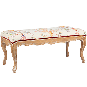Банкетка из массива бука бежевая с растительным орнаментом Raffael Beige Floral Banquette