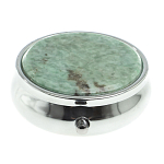 Таблетница карманная круглая с 3-мя отделениями с зеркалом и накладкой из натурального камня Жадеит Silver Stone Pillboxes варинант исполнения - 3 | Loft Concept в Челябинске