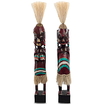 Комплект из 2-х деревянных статуэток Asmat Straw Headdress Statuettes Red Turquoise Tattoo варинант исполнения - 5 | Loft Concept в Челябинске