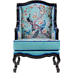 Кресло из натурального бука бирюзовое с изображением птиц и цветов Turquoise Chinoiserie Garden Armchair варинант исполнения - 1 | Loft Concept в Челябинске