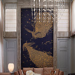 Обои ручная роспись в стиле Арт-деко Whistler Peacocks Colourway SC-100 on Empire Blue dyed silk варинант исполнения - 1 | Loft Concept в Челябинске