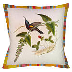 Декоративная подушка бежевая в разноцветную полоску с изображением птиц и цветов Blooming Birds Colorful Cushion варинант исполнения - 10 | Loft Concept в Челябинске