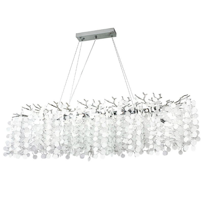 Линейная люстра с круглыми хрустальными подвесками Fairytree Chrome Crystal Branches Linear Chandelier Хром Белое матовое стекло Линейная люстра с круглыми хрустальными подвесками Fairytree Chrome Crystal Branches Linear Chandelier Хром Белое матовое стекло в Челябинске | Loft Concept