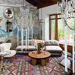 Дизайнерский угловой диван с велюровой светло-коричневой обивкой Fosse Sofa варинант исполнения - 7 | Loft Concept в Челябинске