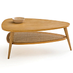 Журнальный стол из массива дуба и декором из плетеного ротанга Reyer Rattan Coffee Table варинант исполнения - 2 | Loft Concept в Челябинске