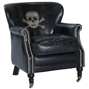 Кресло Винтажная Черная Кожа аппликация Череп