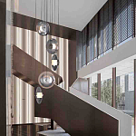 Люстра каскадная с 5-ю круглыми стеклянными плафонами дымчатого цвета и черными деталями Orbit Serenade варинант исполнения - 5 | Loft Concept в Челябинске