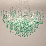 Люстра серебрянная с зелеными стеклянными подвесками в форме капель FAIRYTREE Light варинант исполнения - 1 | Loft Concept в Челябинске