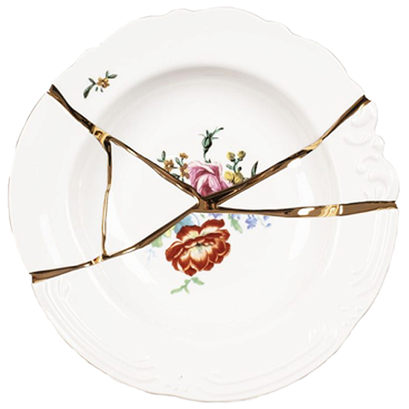 Тарелка глубокая Seletti Kintsugi  Белый Золотой Мульти в Челябинске | Loft Concept 