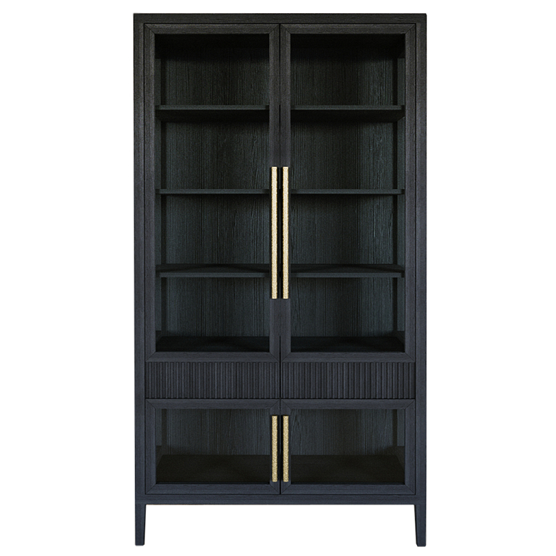 Витрина Primo со стеклянными фасадами и 2 ящиками Черный дуб Черный Золотой в Челябинске | Loft Concept 