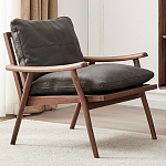 Кресло c каркасом из массива дерева и мягкой кожаной обивкой Walnut Armchair варинант исполнения - 1 | Loft Concept в Челябинске