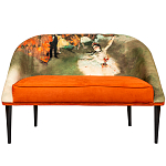 Диван двухместный из натурального бука оранжевый с цветным принтом Impressionism in Art варинант исполнения - 1 | Loft Concept в Челябинске
