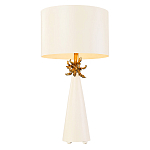 Настольная лампа с декоративным элементом золотого цвета и цилиндрическим абажуром из папье-маше светлого оттенка Flambeau варинант исполнения - 1 | Loft Concept в Челябинске