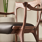 Стул деревянный с мягким сиденьем из коричневой натуральной кожи Moon Walnut Furniture варинант исполнения - 4 | Loft Concept в Челябинске