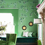 Обои ручная роспись Silk Tree Colourway SC-92 on Emerald Green dyed silk варинант исполнения - 2 | Loft Concept в Челябинске