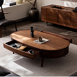 Кофейный стол овальный из дерева с 2-мя ящиками Coffee Walnut Table варинант исполнения - 2 | Loft Concept в Челябинске