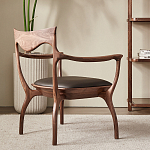 Стул деревянный с мягким сиденьем из коричневой натуральной кожи Moon Walnut Furniture варинант исполнения - 2 | Loft Concept в Челябинске