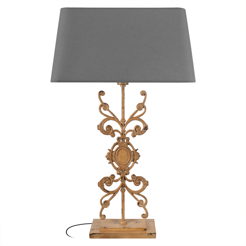Настольная лампа на ажурном чугунном основании с серым абажуром Openwork Lamp Коричневый Серый в Челябинске | Loft Concept 