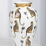 Ваза белая овальная с рисунком леопардов и золотыми акцентами LEOPARD Collection варинант исполнения - 3 | Loft Concept в Челябинске