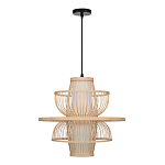 Подвесной светильник фигурный из деревянных прутьев с плафоном из натуральной ткани Light Inside the Cell варинант исполнения - 3 | Loft Concept в Челябинске