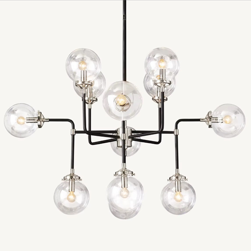 Люстра БИСТРО GLOBE CLEAR GLASS SILVER CHANDELIER 8 Черный Серебряный Прозрачное Стекло в Челябинске | Loft Concept 