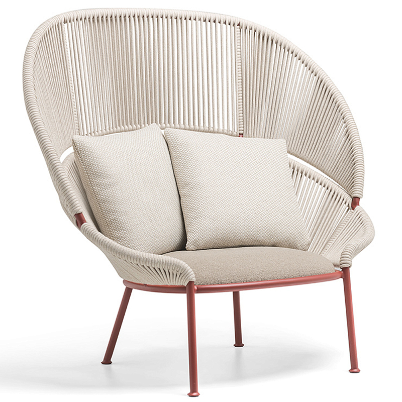 Дизайнерское уличное кресло с веревочной спинкой PETALO Armchair Бежевый Терракотовый Дизайнерское уличное кресло с веревочной спинкой PETALO Armchair Бежевый Терракотовый в Челябинске | Loft Concept