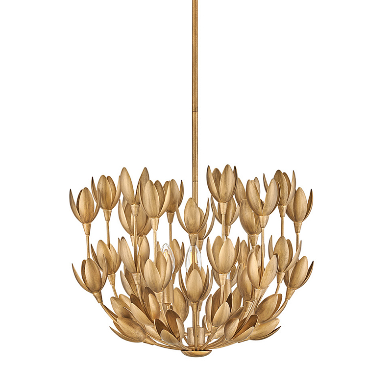 Люстра золотого цвета из множества металлических лепестков в форме тюльпанов Hinkley Золотой в Челябинске | Loft Concept 