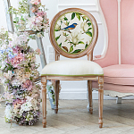 Стул бежевый из натурального бука с изображением птиц и цветов Blooming Blue Birds варинант исполнения - 3 | Loft Concept в Челябинске