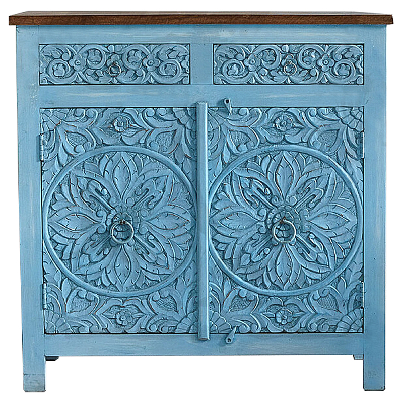 Деревянный резной буфет из массива манго Blue Grey Mango Collection Cupboard Древесина Голубой в Челябинске | Loft Concept 