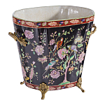 Кашпо из фарфора черная с цветочной росписью и бронзовой стрекозой Spring Garden варинант исполнения - 3 | Loft Concept в Челябинске