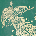 Обои ручная роспись в стиле Арт-деко Whistler Peacocks Original colourway on green painted silk варинант исполнения - 2 | Loft Concept в Челябинске
