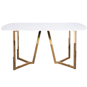 Стол обеденный белый с золотыми глянцевыми ножками Laconic White Table