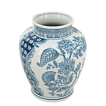 Ваза округлой формы белого цвета с синим растительным узором Blue & White Ornament  варинант исполнения - 1 | Loft Concept в Челябинске