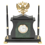 Часы настольные с Гербом России и 2-мя шариковыми ручками в комплекте Stone Clock варинант исполнения - 1 | Loft Concept в Челябинске