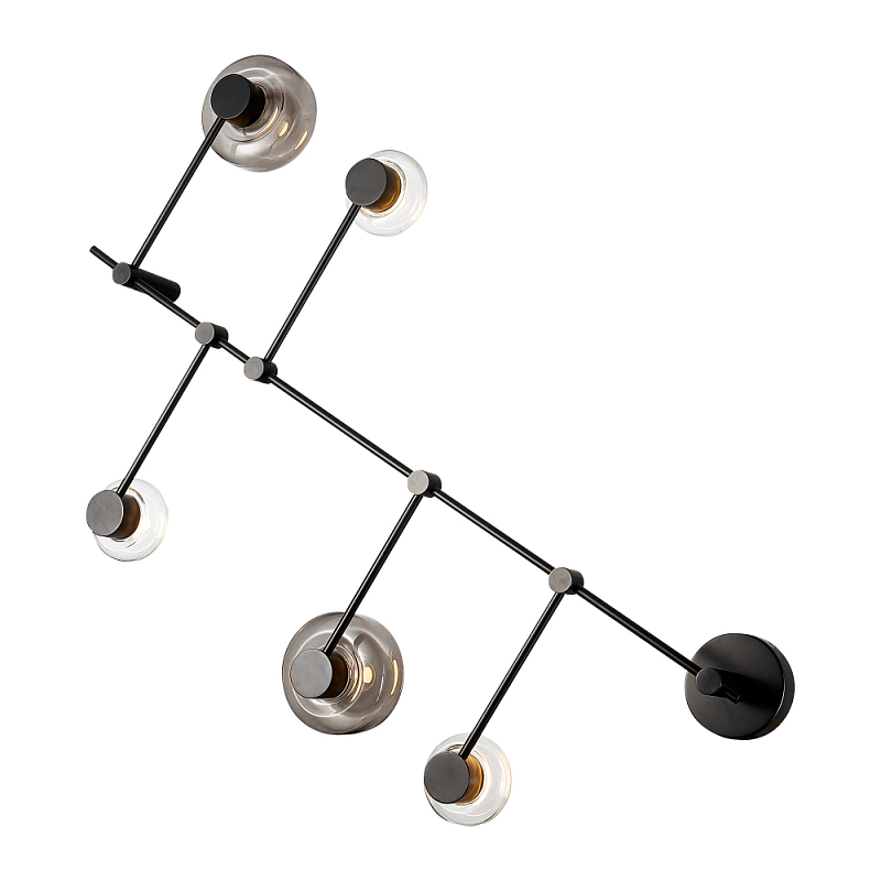 Бра с 5-ю плафонами разного диаметра и цвета Polyhedron Дымчатый (Smoke) Прозрачный Черный в Челябинске | Loft Concept 