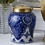 Ваза с насыщенным синим орнаментом и золотой крышкой Blue & White Ornament  варинант исполнения - 2 | Loft Concept в Челябинске