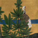 Обои ручная роспись Tsuro Cranes Original colourway on Gold Bullion gilded silk варинант исполнения - 2 | Loft Concept в Челябинске
